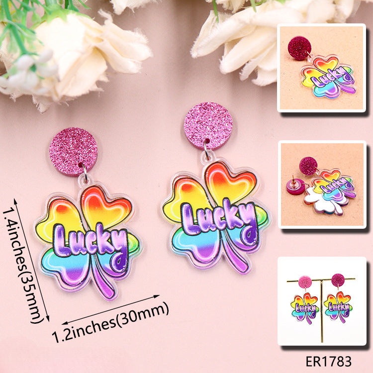 Wholesale Patrick's Day Lucky Clover Gradient Acrylic Earrings